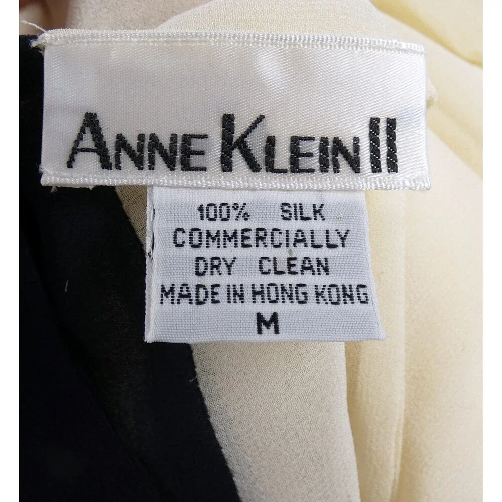 Vtg Anne Klein 2 Cream and Black 100% Silk Rectangle Scarf 78